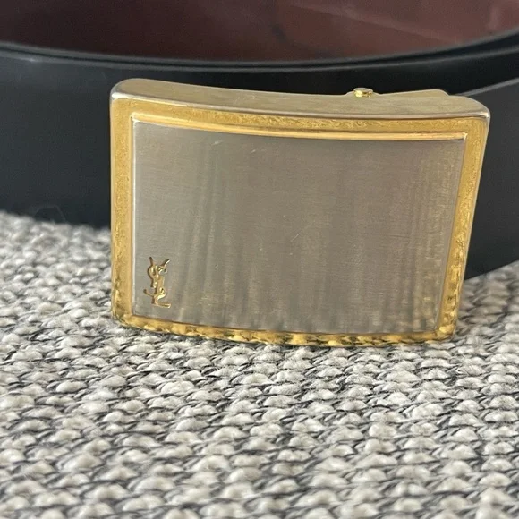 Yves Saint Laurent Black and Gold Leather Belt - Picture 2 of 16